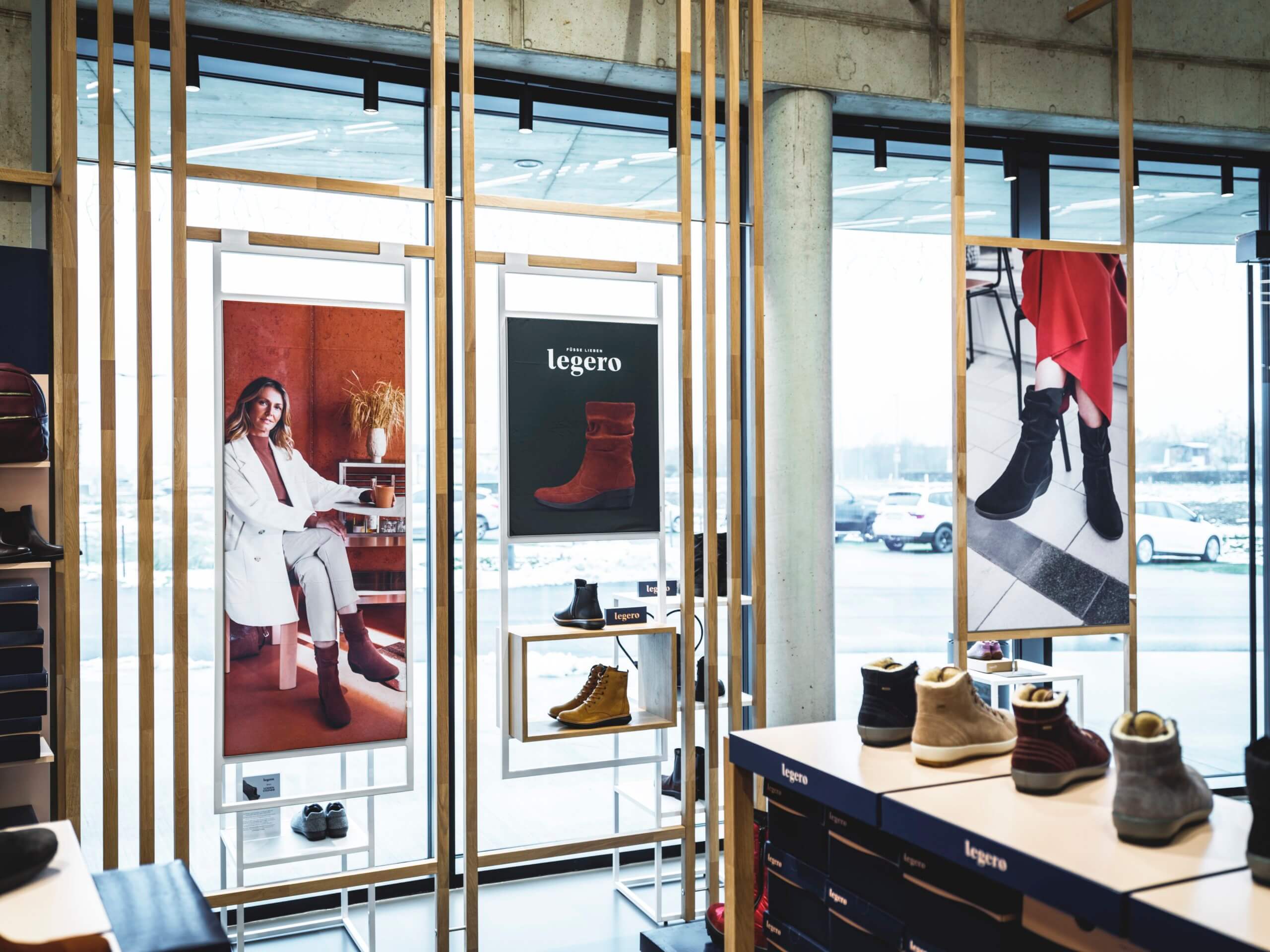 Fabric Window Banners in shoe retail store